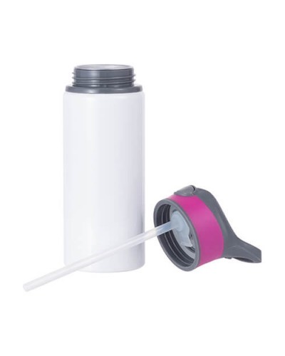 Sticlă din aluminiu 650ml albă cu capac cu șurub cu inserție sublimată roz