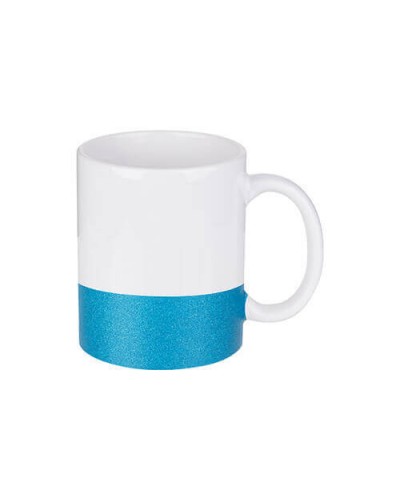 Cană 330 ml cu bandă cu sclipici pentru sublimare - albastru