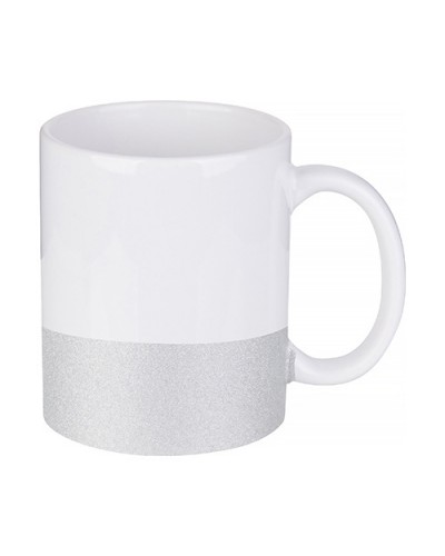 Cană 330 ml cu bandă cu sclipici pentru sublimare - argintiu