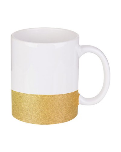 Cană 330 ml cu bandă cu sclipici pentru sublimare - auriu