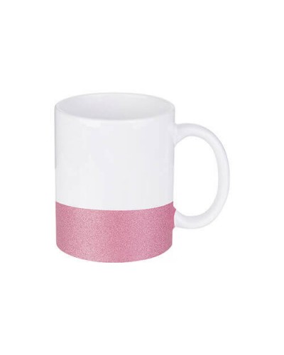 Cană 330 ml cu bandă cu sclipici pentru sublimare - roz